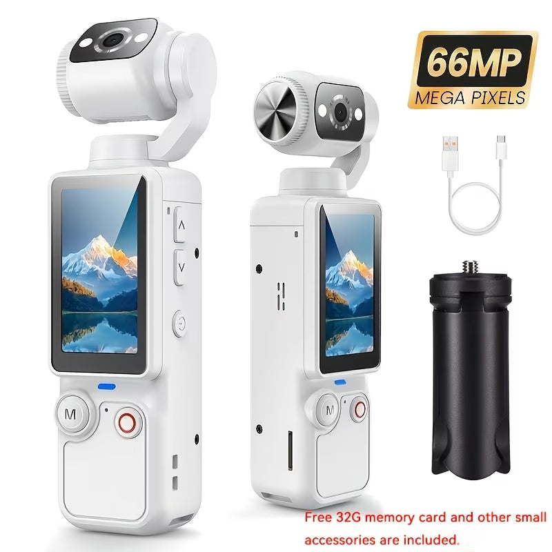 66MP Pocket Gimbal Camera — 3-Axis Stabilization + Free 32GB Card