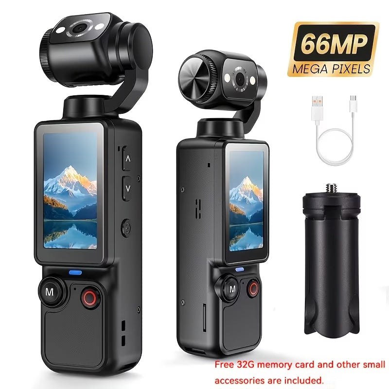 66MP Pocket Gimbal Camera — 3-Axis Stabilization + Free 32GB Card