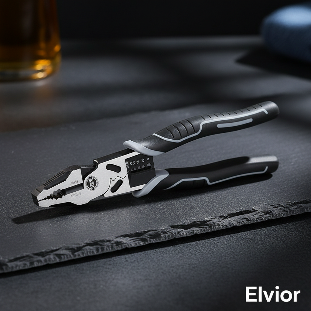 Luxury product photo of Elvior 6-in-1 multi-function pliers with Elvior branding