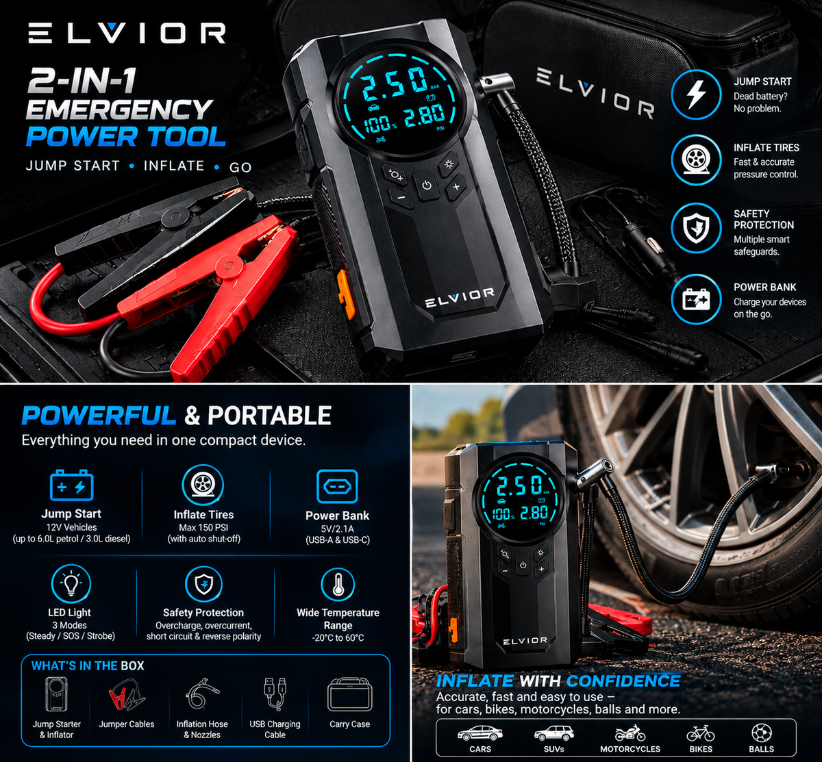 Elvior RoadReady Jump Starter & Tyre Inflator™